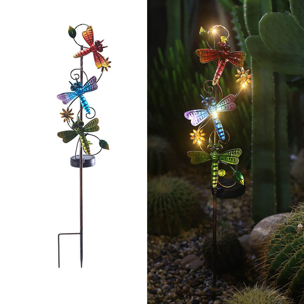 Solar Iron Garden Lights Set – Hummingbird, Butterfly & Dragonfly Lawn & Landscape Accent