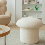 Modern Minimalist Mushroom-Cylinder Vanity Stool with Lambswool Upholstery and Wood Base for Bedroom