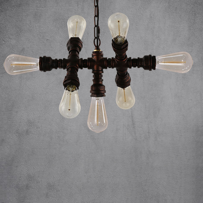 7-Light Industrial Iron Water Pipe Chandelier