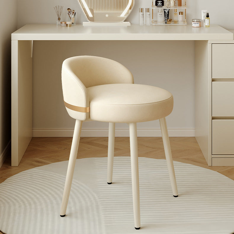 Contemporary Scandinavian Round Faux Nappa Leather Swivel Vanity Stool with Low Back – Elegant Bedroom Vanity Chair