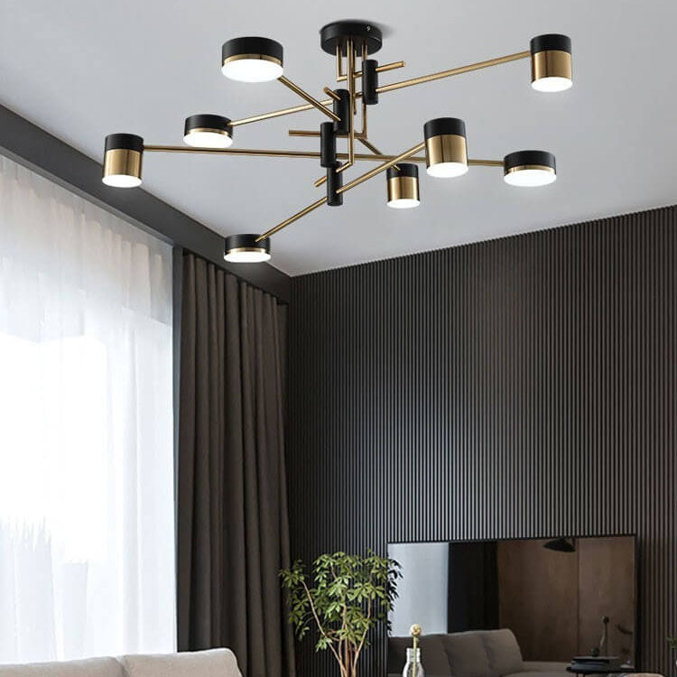 Sleek Modern Minimalist Black & Gold 4-8 Light Semi-Flush Mount Ceiling Light