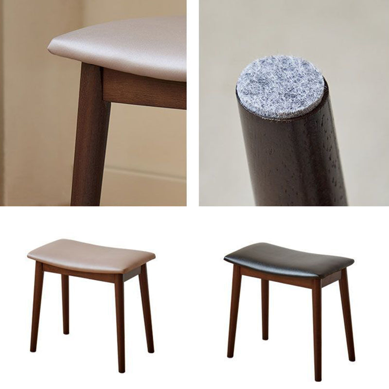 Sleek Modern Minimalist Rectangular Vanity Stool in Soft PU Leather with Wood Base – Ideal Bedroom Accent