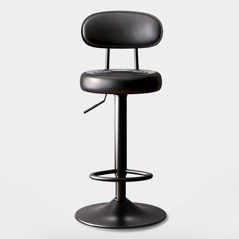 Modern Minimalist Round Upholstered Bar Stool with Curved Backrest in Microfiber Leather & Metal – Ideal Dining Room Chair