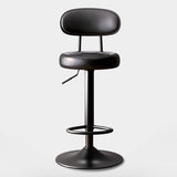 Modern Minimalist Round Upholstered Bar Stool with Curved Backrest in Microfiber Leather & Metal – Ideal Dining Room Chair