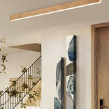 Sleek Modern Minimalist Wood-Grain Aluminum LED Flush-Mount Ceiling Light