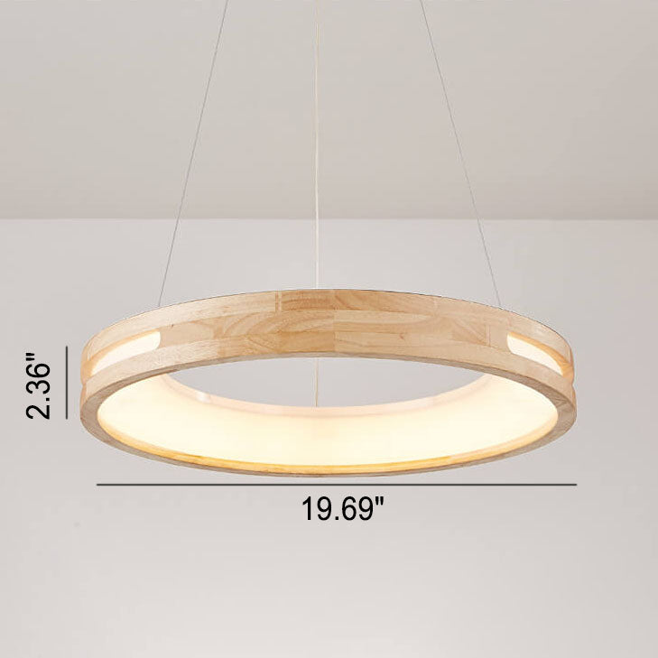 Japanese Minimalist Log-Circle Island LED Chandelier