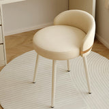 Contemporary Scandinavian Round Faux Nappa Leather Swivel Vanity Stool with Low Back – Elegant Bedroom Vanity Chair