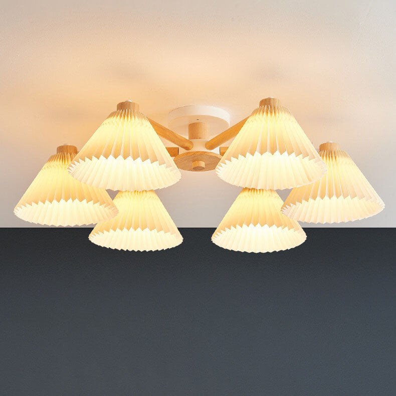 Nordic Wood Pleated Shade Semi-Flush Mount Ceiling Light — 3/6/8-Light Configuration