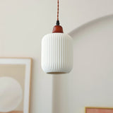 Elegant Japanese Vintage Pleated Ceramic Round Dome Wood 1-Light Pendant Lamp