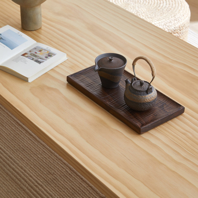 Traditional Japanese Rectangular Solid Wood Coffee Table with Four Sturdy Legs for the Living Room