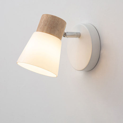 Modern Minimalist Horn-Accented Vanity Wall Sconce Lamp - Rubber Wood, Iron & Glass, One-Light