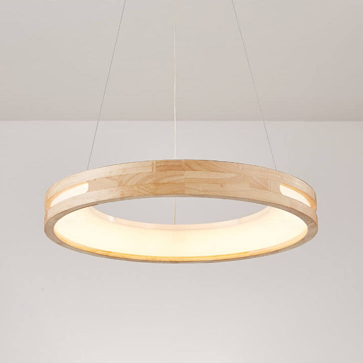 Japanese Minimalist Log-Circle Island LED Chandelier