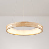 Japanese Minimalist Log-Circle Island LED Chandelier