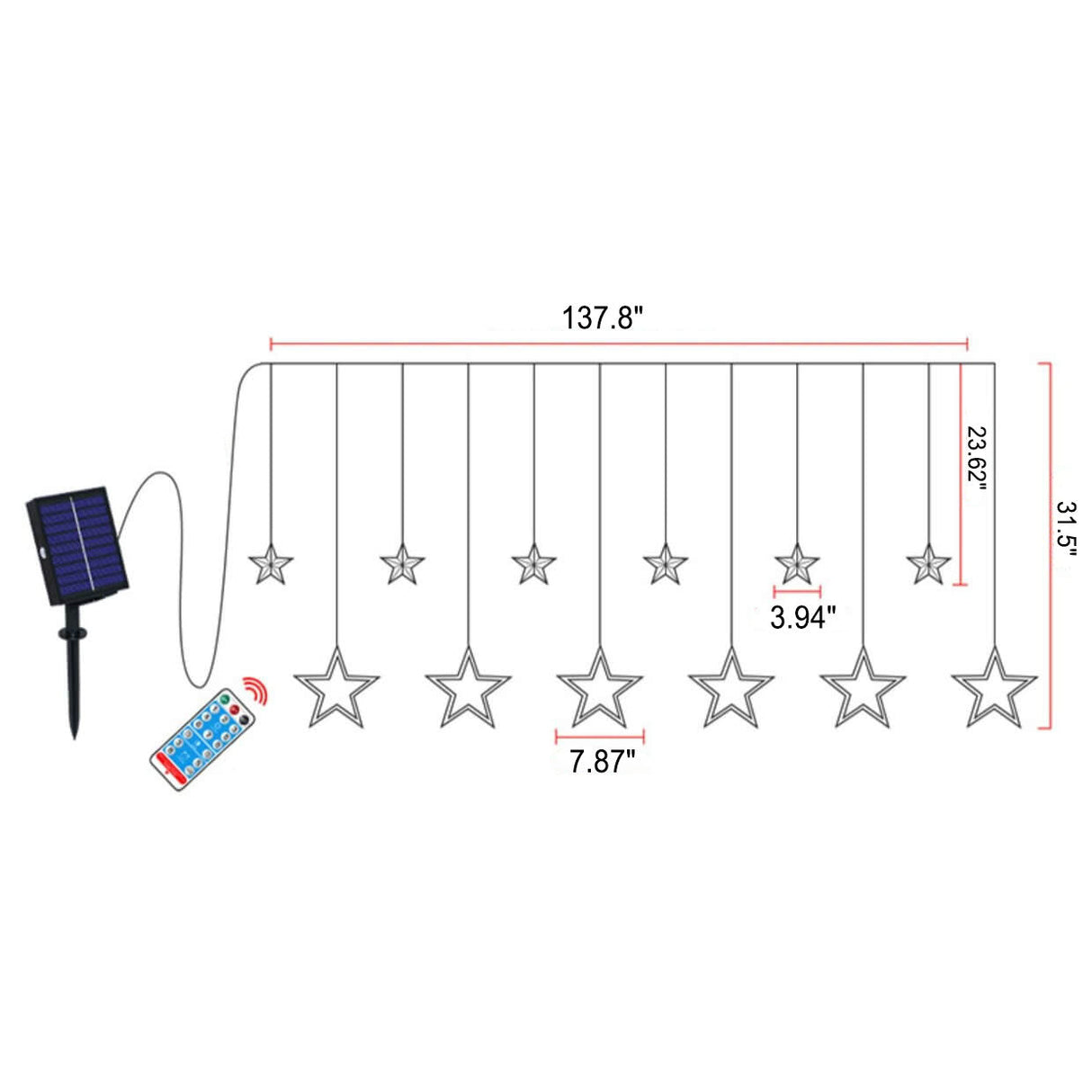 Solar-Powered LED Curtain Lights – Star & Moon Design, Outdoor Christmas String Lights for Patio, Garden and Camping