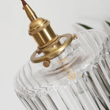 Japanese Vintage Brass Glass Round Jar Pendant Light - 1-Light Fixture