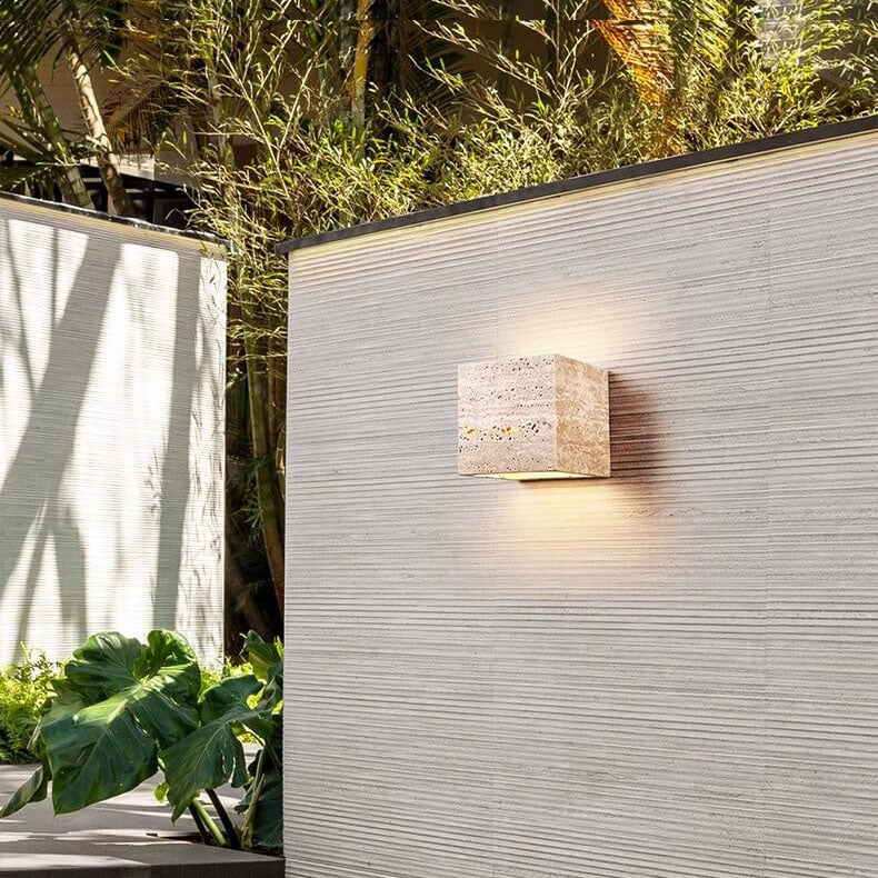 Yellow Travertine LED Wall Sconce – Modern Minimalist, Square-Rectangular Design for Outdoor Patio