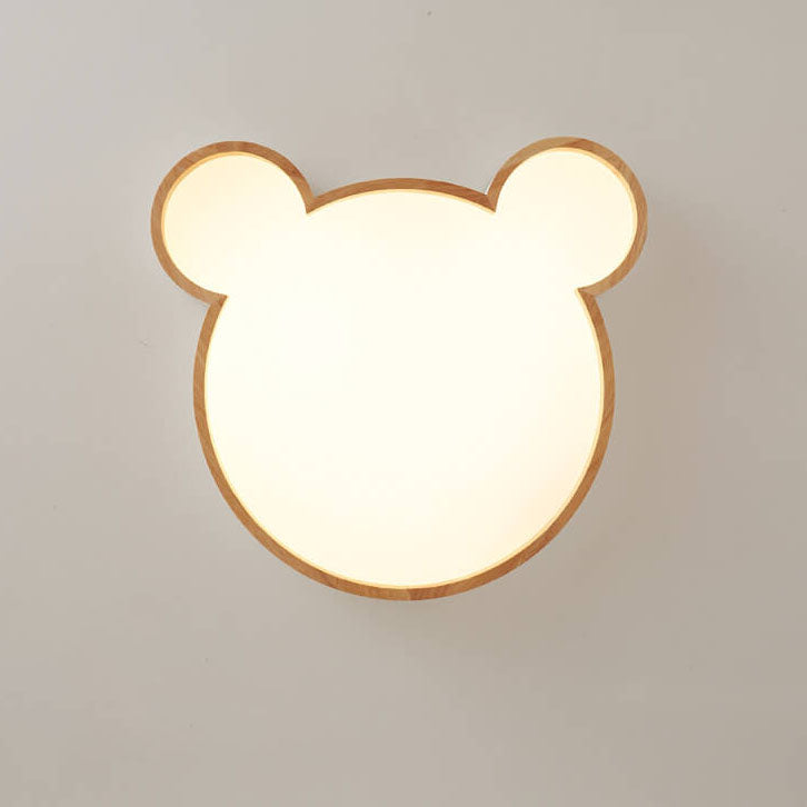 Nordic Wood Bear-Shaped LED Flush Mount Ceiling Light for Kids