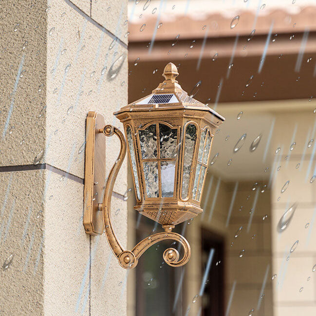 European-Style Solar Outdoor Lantern – Aluminum & Glass, Waterproof 1-Light Wall Sconce Lamp