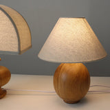 Japanese Wabi-Sabi Vintage Solid Wood Table Lamp with Fabric Shade, 1-Light