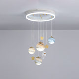 Modern Scandinavian Space Planet LED Kids Flush Mount Ceiling Light with Round Acrylic Glass Shade – Ideal for Bedroom