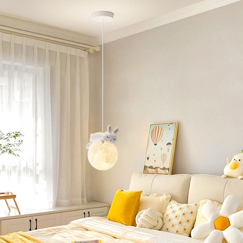 Modern Resin Rabbit Moon 1-Light Pendant Light for Kids' Rooms & Living Rooms