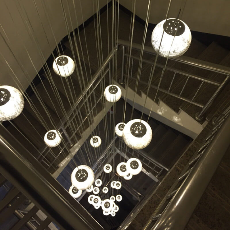 Luxurious Crystal Orb Staircase Chandelier with LED Ball Shade - Modern Loft Lighting