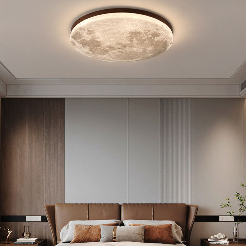 Nordic Minimalist Moon-Round LED Flush-Mount Ceiling Light with PVC Diffuser