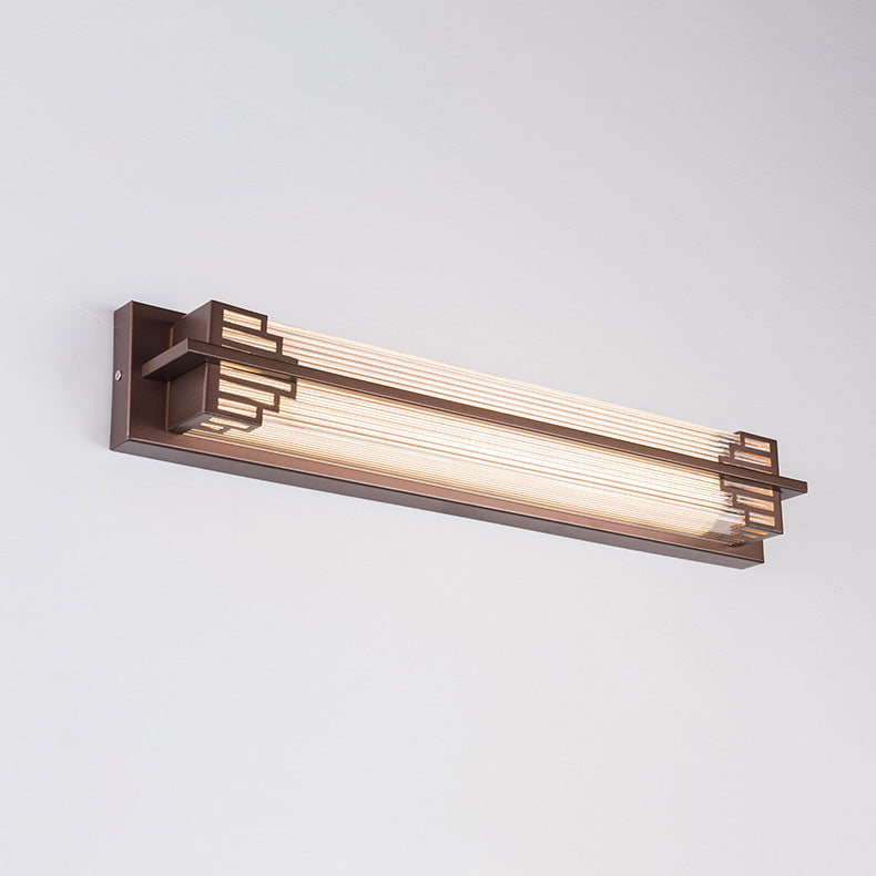 Traditional Chinese-Style Waterproof LED Outdoor Wall Sconce Lamp – Rectangular Stainless Steel Glass for Patio