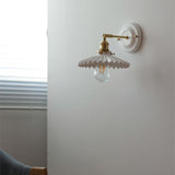 Vintage Japanese Ceramic & Brass 1-Light Wall Sconce Lamp