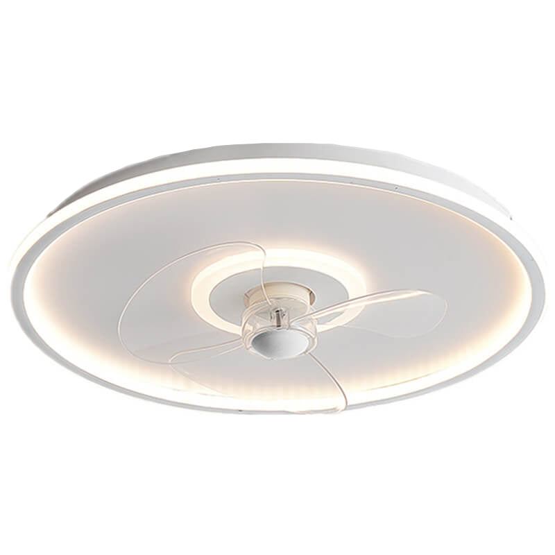 Sleek Modern Acrylic Round LED Flush-Mount Ceiling Fan with Integrated Light