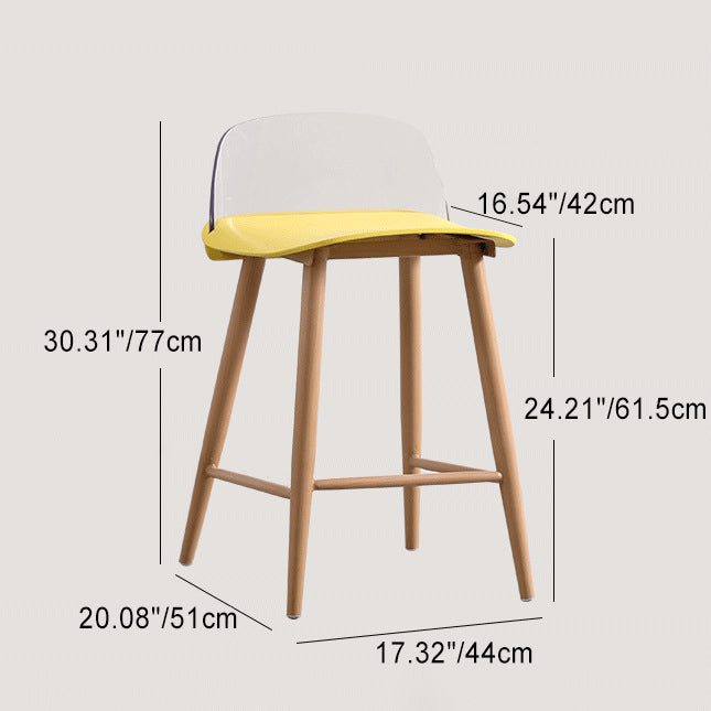 Sleek Modern Minimalist Rectangular Carbon Steel Bar Stool with Plastic Backrest for Dining Room