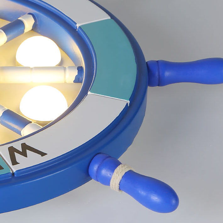 Whimsical Cartoon Sailboat LED Flush-Mount Ceiling Light with Helmsman Figure - Plastic Construction