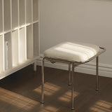 Modern Scandinavian Vanity Stool – Square, Cotton-Linen Upholstery, Stainless Steel Frame, Backless, for Bedroom