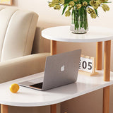 Modern Minimalist Round-Oval Solid Wood End Table with 3-Tier Storage for Living Room