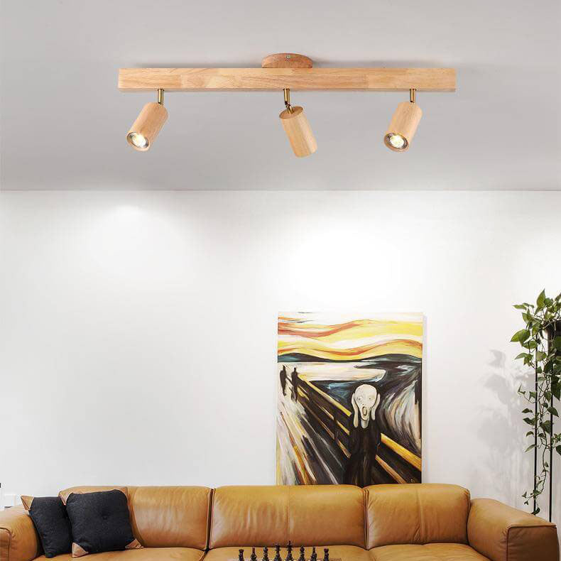 Japanese Minimalist Wooden LED Track Lighting, 2/3/4/5-Light, Semi-Flush Mount Ceiling Light
