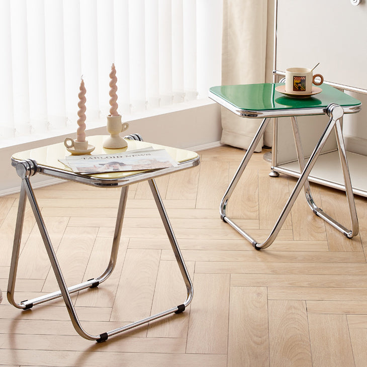 Sleek Contemporary Square End Table with Acrylic Metal Frame – Foldable for Living Room