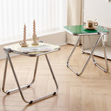 Sleek Contemporary Square End Table with Acrylic Metal Frame – Foldable for Living Room