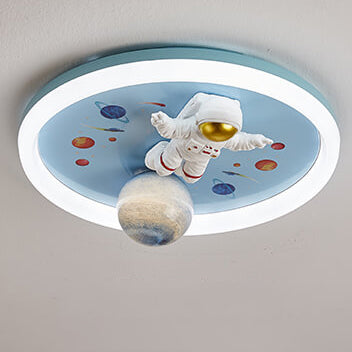Whimsical Cartoon Space Astronaut Resin LED Flush Mount Ceiling Light
