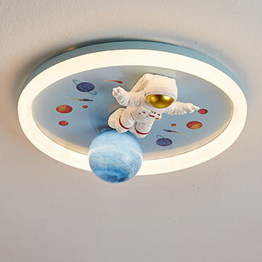 Whimsical Cartoon Space Astronaut Resin LED Flush Mount Ceiling Light