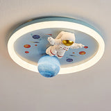 Whimsical Cartoon Space Astronaut Resin LED Flush Mount Ceiling Light