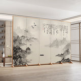 Traditional Chinese-Style Rectangular Fir Wood Room Divider - Solid Wood, Plywood, and Cotton Canvas for Living Room