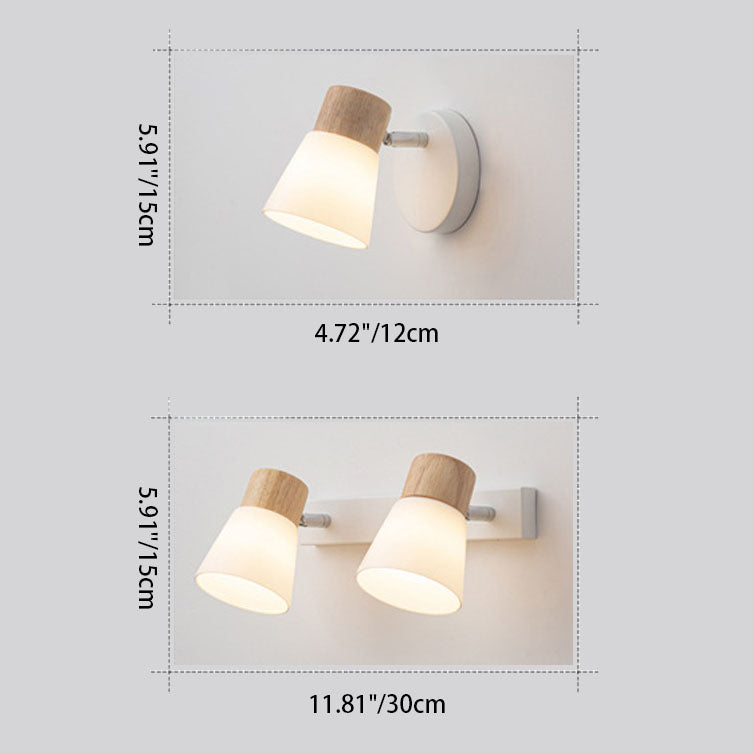 Modern Minimalist Horn-Accented Vanity Wall Sconce Lamp - Rubber Wood, Iron & Glass, One-Light