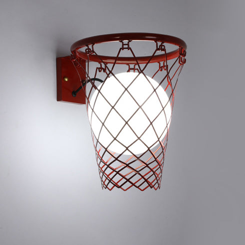 Modern Art Deco Kids' Iron & Glass Basketball Hoop Wall Sconce Lamp – 1-Light Bedroom Lighting