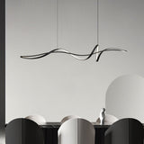Modern Minimalist Wave Strip LED Chandeliers – Iron & Aluminum Frame with Silica Glass, Island Light for Dining Room