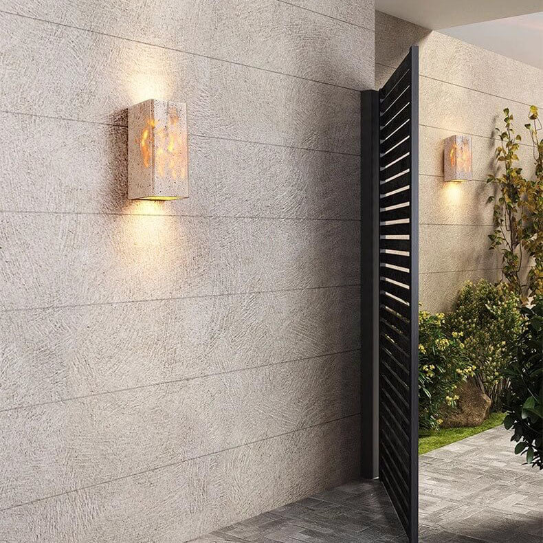 Yellow Travertine LED Wall Sconce – Modern Minimalist, Square-Rectangular Design for Outdoor Patio