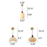 Elegant Japanese Vintage Pleated Ceramic Round Dome Wood 1-Light Pendant Lamp