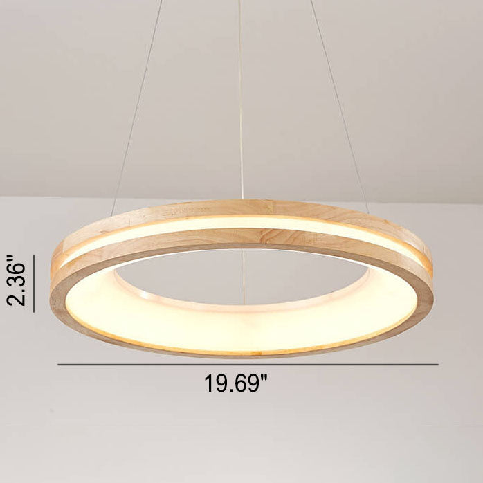 Japanese Minimalist Log-Circle Island LED Chandelier
