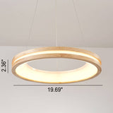 Japanese Minimalist Log-Circle Island LED Chandelier