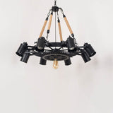 Industrial Retro Gear Wrought Iron Hemp Rope Chandelier - 6/8/10-Light