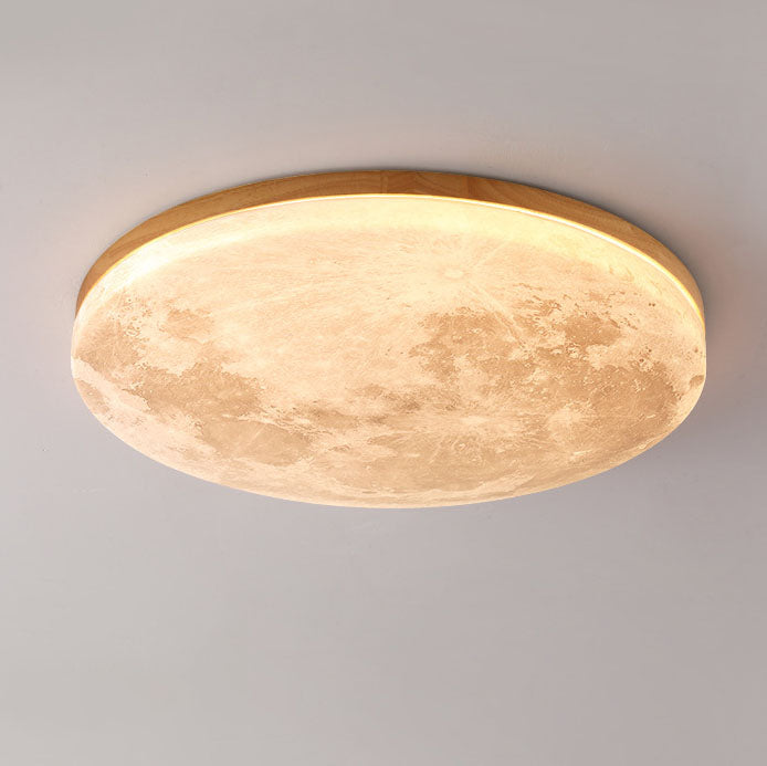 Nordic Minimalist Moon-Round LED Flush-Mount Ceiling Light with PVC Diffuser
